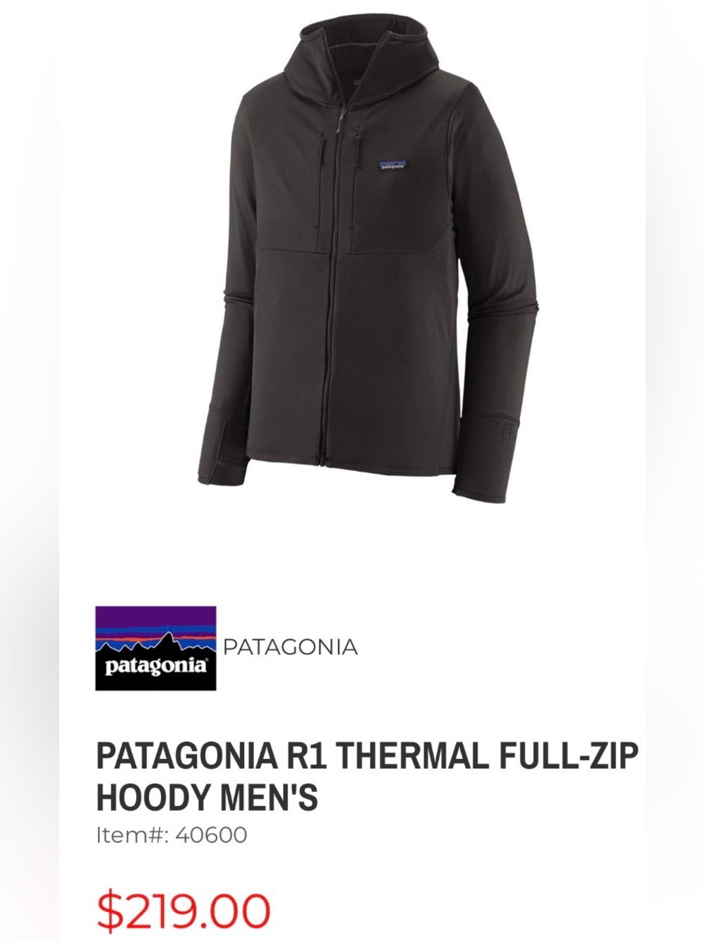Patagonia Men's R1 Thermal Fleece Full-Zip Hoody Hooded Jacket Black XL
EUC